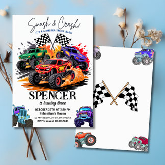 Smash & Crash Monster Truck Bash 3rd Birthday Invitation