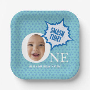 SMASH! Fun Baby boy Photo Collage Personalised  Paper Plate