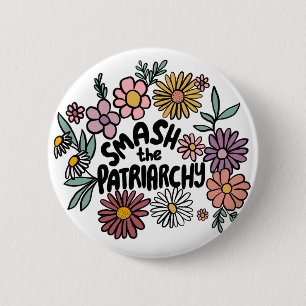 SMASH the PATRIARCHY Floral Cute Daisy Hand-Drawn 6 Cm Round Badge