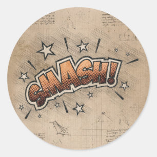 SMASH! Vintage Comic Book Steampunk Pop Art Classic Round Sticker