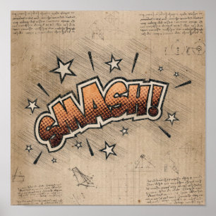 SMASH! Vintage Comic Book Steampunk Pop Art Poster