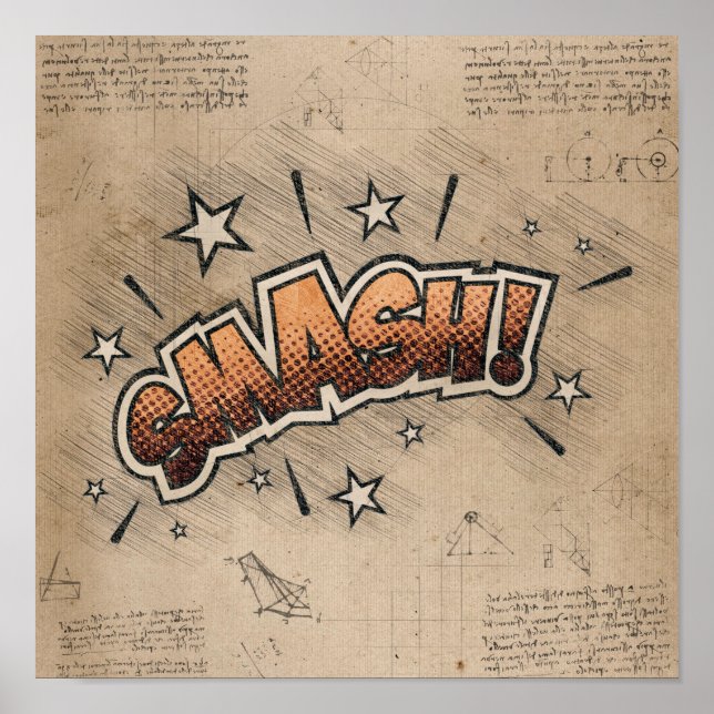 SMASH! Vintage Comic Book Steampunk Pop Art Poster (Front)