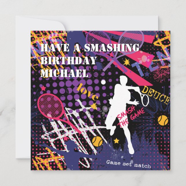 🎾 Smashing Birthday Tennis flat Card (Front)