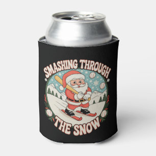 Smashing Through The Snow Baseball Santa Christmas Can Cooler