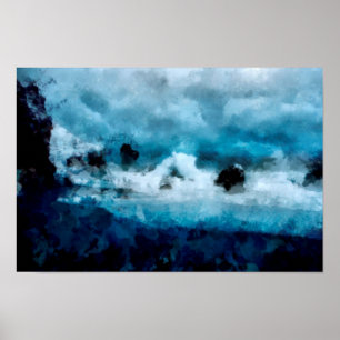 Smashing waves of a roaring ocean   Landscape  Poster