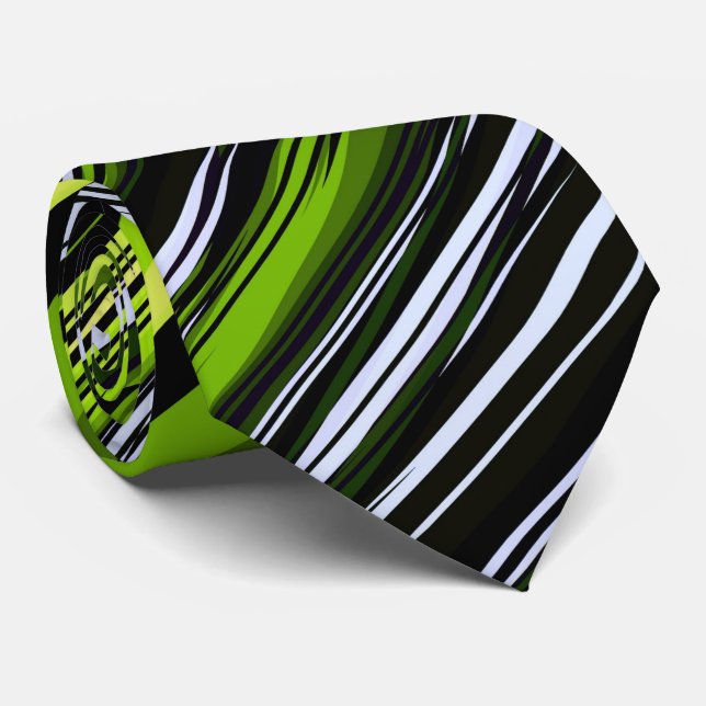 Smell of Grass - Abstract Fractal Striped Pattern Tie (Rolled)