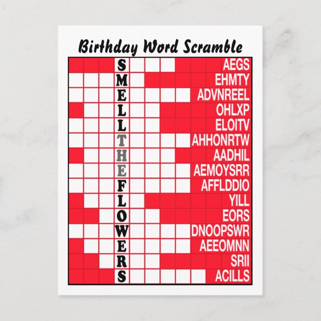 Smell the Flowers Word Scramble Postcard (Front)