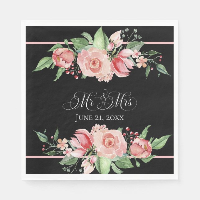Smell the Roses, Floral Mr & Mrs Wedding Napkin (Front)