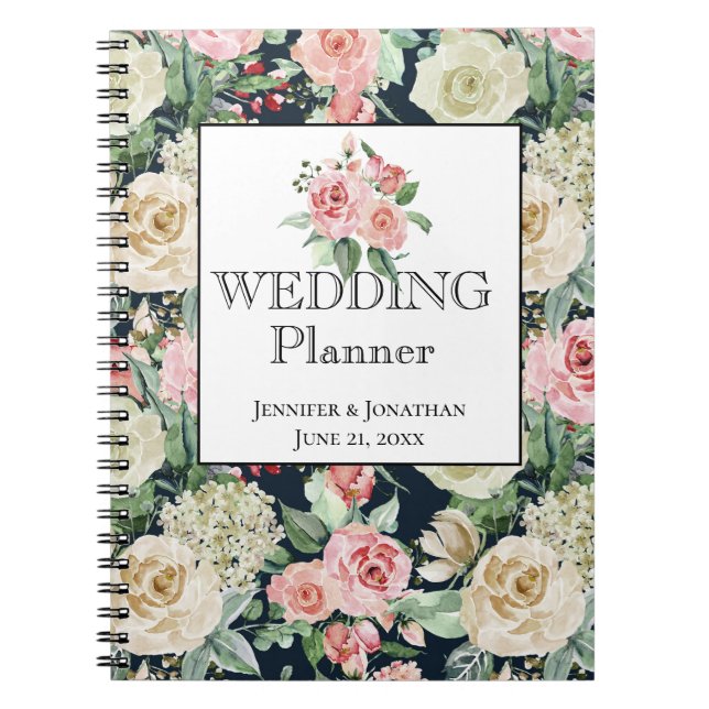 Smell the Roses, Floral Pattern Wedding Planner Notebook (Front)