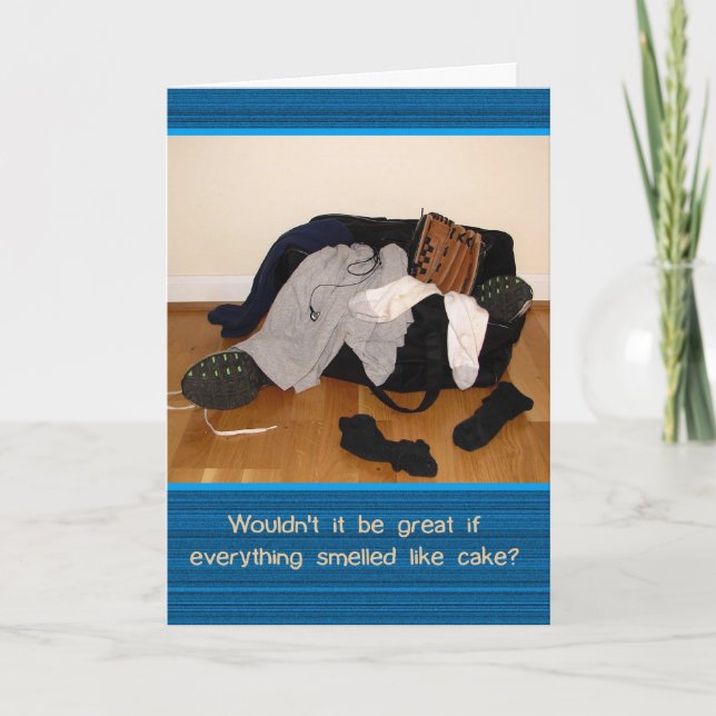 Smells like Birthday Cake Funny Greeting Card (Front)