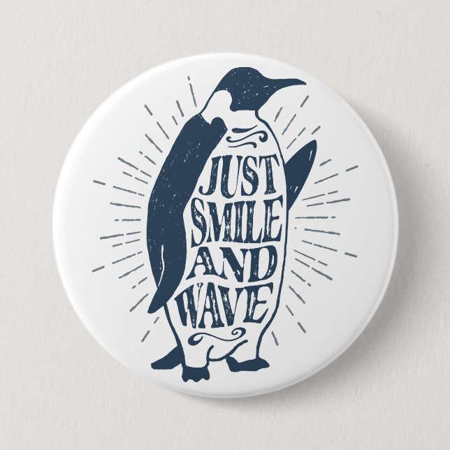 Smile and Wave Penguin 7.5 Cm Round Badge (Front)