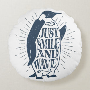 Smile and Wave Penguin Round Cushion