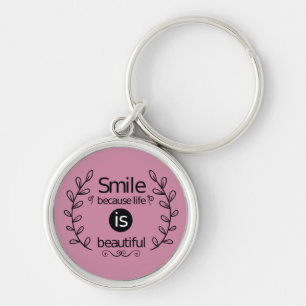 Smile, Attitude, Success, Goals, Motivational Pink Key Ring