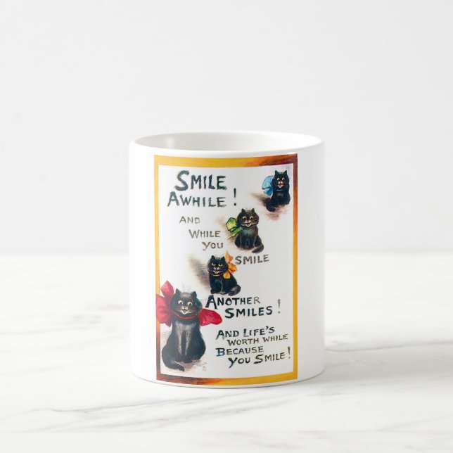 Smile Awhile, Black Cat, Louis Wain Coffee Mug (Center)