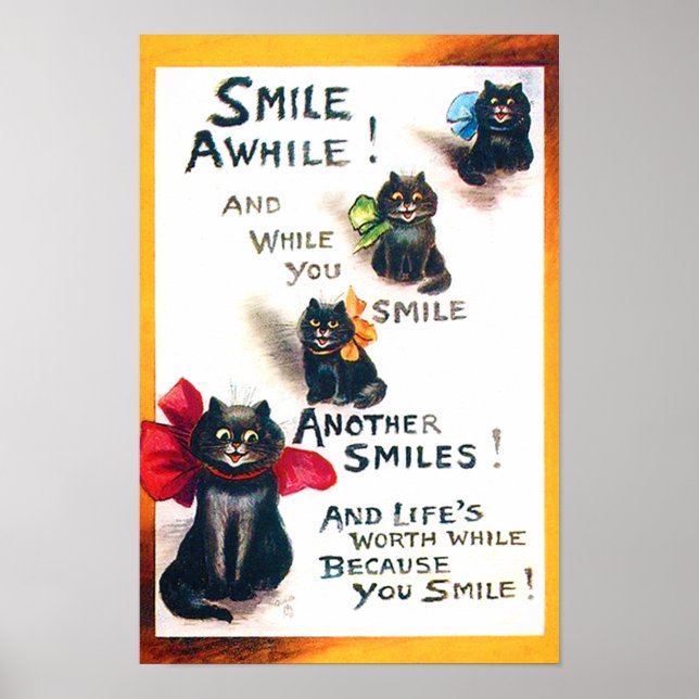 Smile Awhile, Black Cat, Louis Wain Poster (Front)