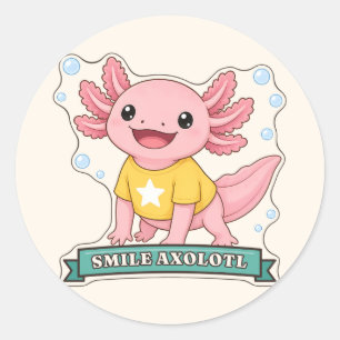 Smile Axolotl Happy Pink Axolotl Pun Classic Round Sticker