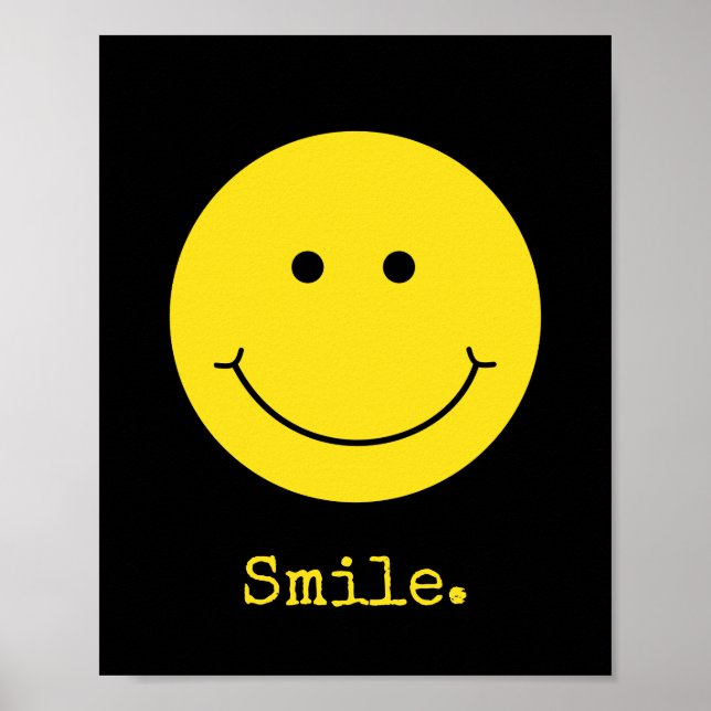 Smile Black Yellow Face Grin Typography Poster (Front)