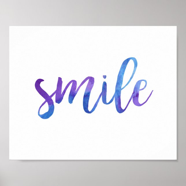 Smile Blue Purple Watercolor Motivational Quote Poster (Front)