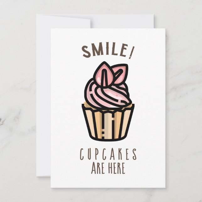 Smile! Cupcakes are Here Pink Design Card (Front)