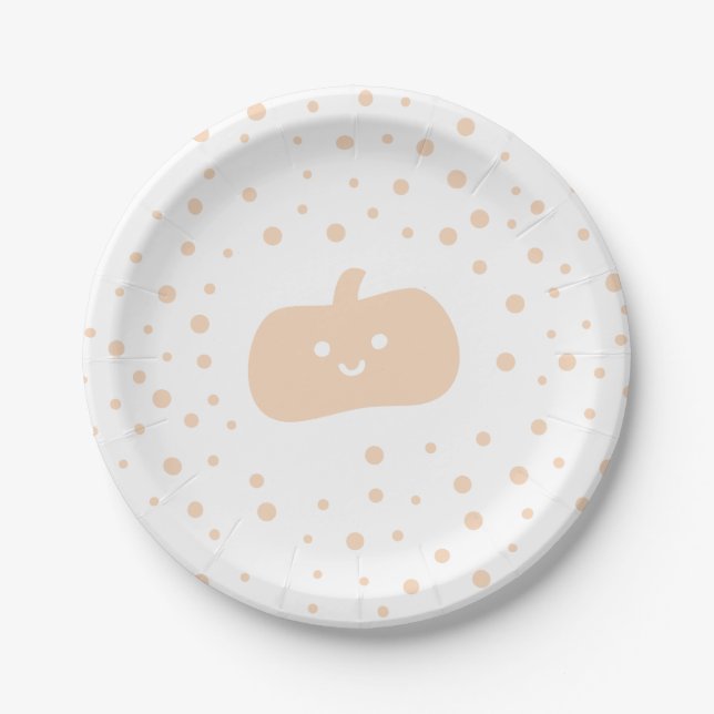 Smile Cute Cartoon Orange Pumpkin with Confetti Paper Plate (Front)