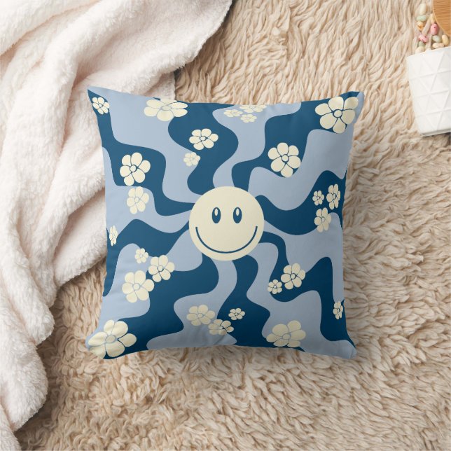 Smile - Dark Blue, Light Blue and Cream Cushion (Blanket)