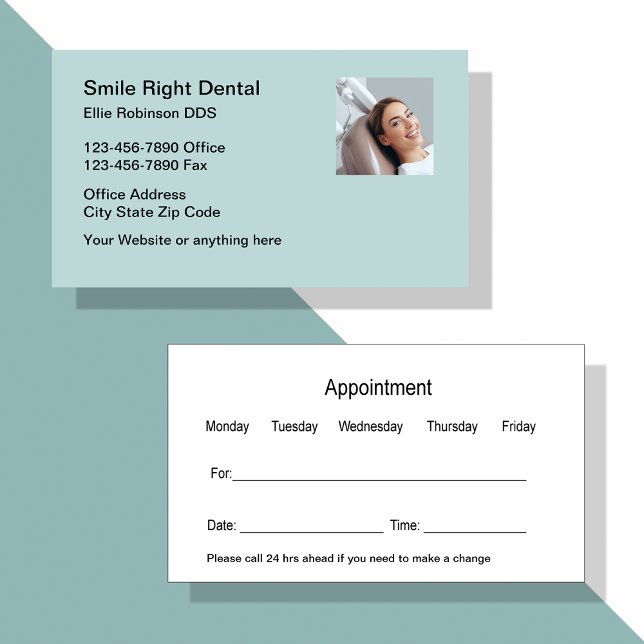 Smile Dentist Office Appointment Business Cards (Smiling patient Dentist appointment cards)