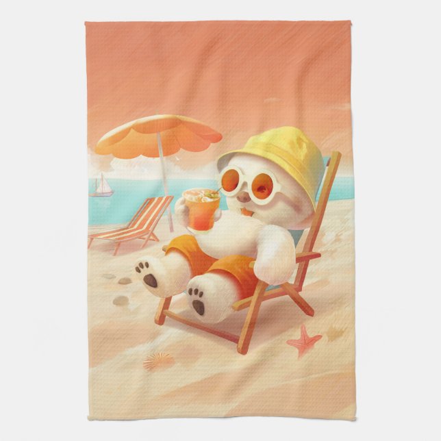 Smile Dog – Beach Mode On Tea Towel (Vertical)