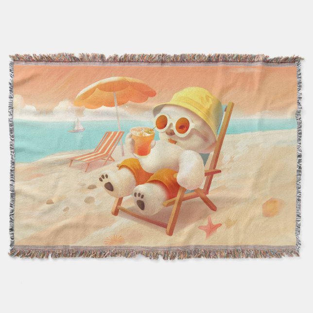 Smile Dog – Beach Mode On Throw Blanket (Front)
