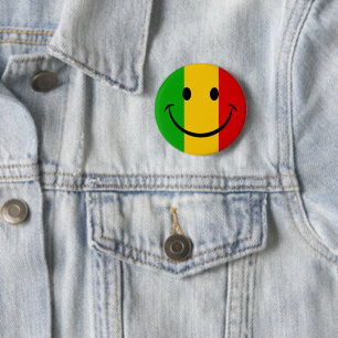Smile Emoji Face Rasta Flag Striped 6 Cm Round Badge