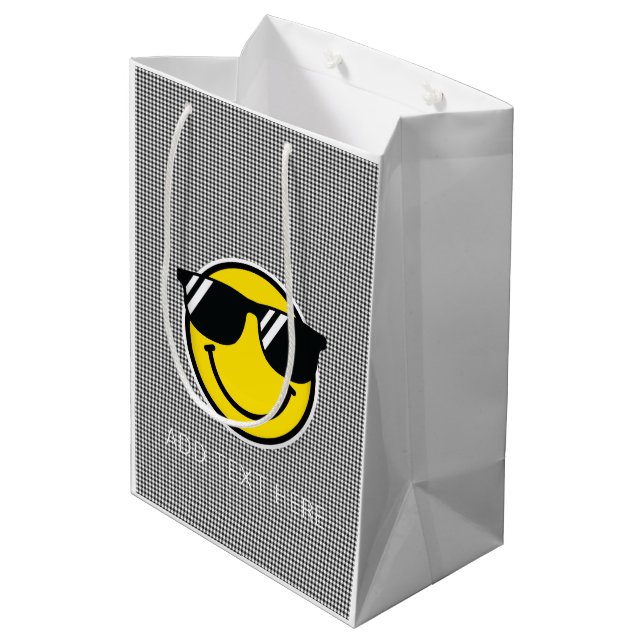 Smile Emoji Happy Face Sunglasses Gingham Cool Fun Medium Gift Bag (Back Angled)