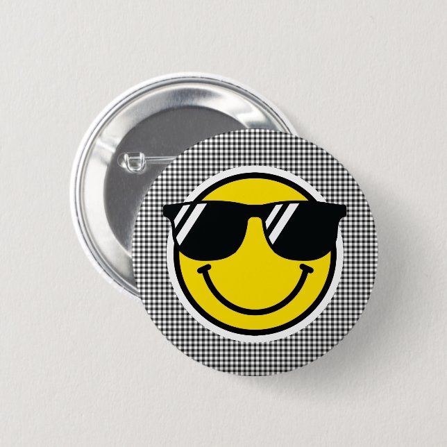 Smile Emoji Happy Face Sunglasses Gingham Fun 6 Cm Round Badge (Front & Back)