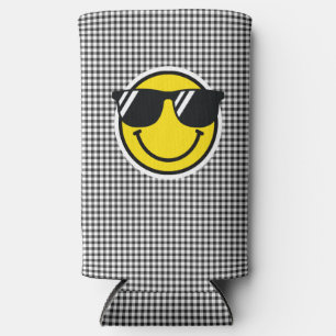 Smile Emoji Happy Face Sunglasses Gingham Fun Seltzer Can Cooler