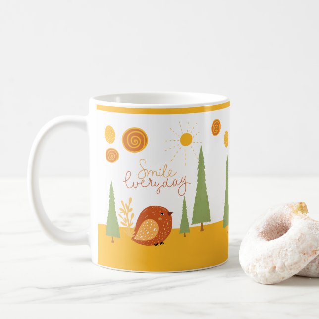 Smile Everyday Boho Bird Sun Cute Coffee Mug (With Donut)