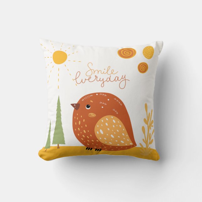 Smile Everyday Boho Bird Sun Cute Cushion (Front)