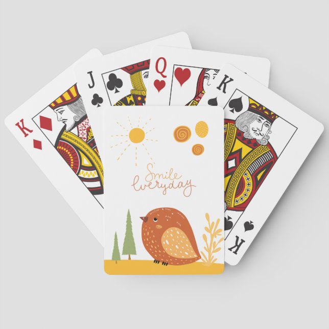 Smile Everyday Boho Bird Sun Cute Playing Cards (Back)