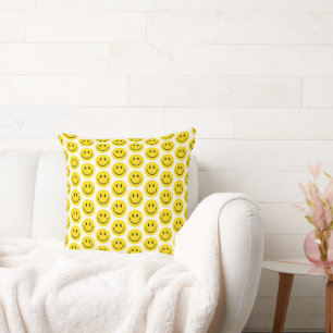 Smile Face Emoji Yellow Black White Happy Fun  Cushion