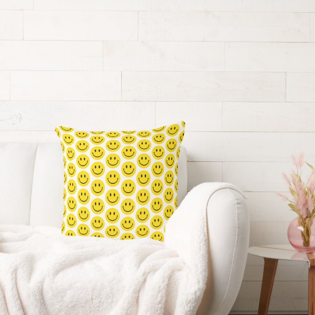 Smile Face Emoji Yellow Black White Happy Fun  Cushion (Couch)