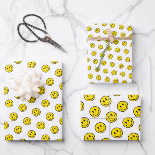 Smile Face Emojis Happy Yellow Polka Dot Fun Wrapping Paper Sheet
