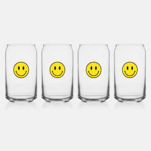 Smile Face Happy Yellow Black Kind Fun Can Glass