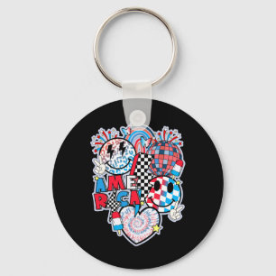 Smile Face Heart American Flag Women Men 4th Of Ju Key Ring