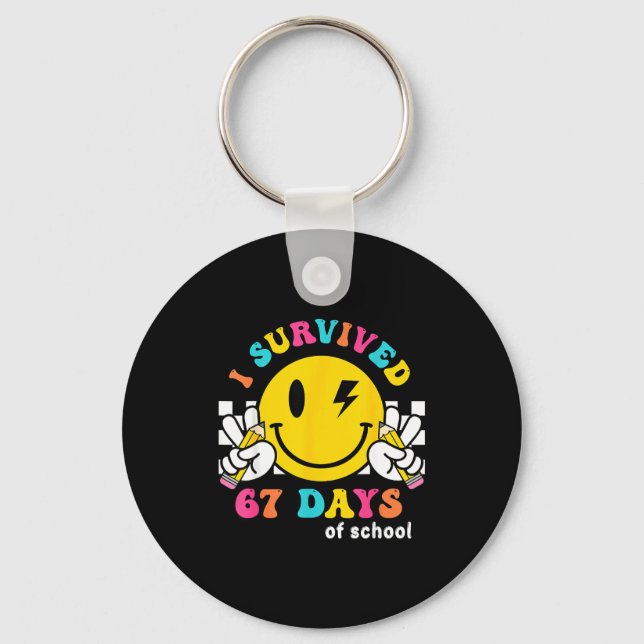 Smile Face I Survived 67 Days Of School  Key Ring (Front)