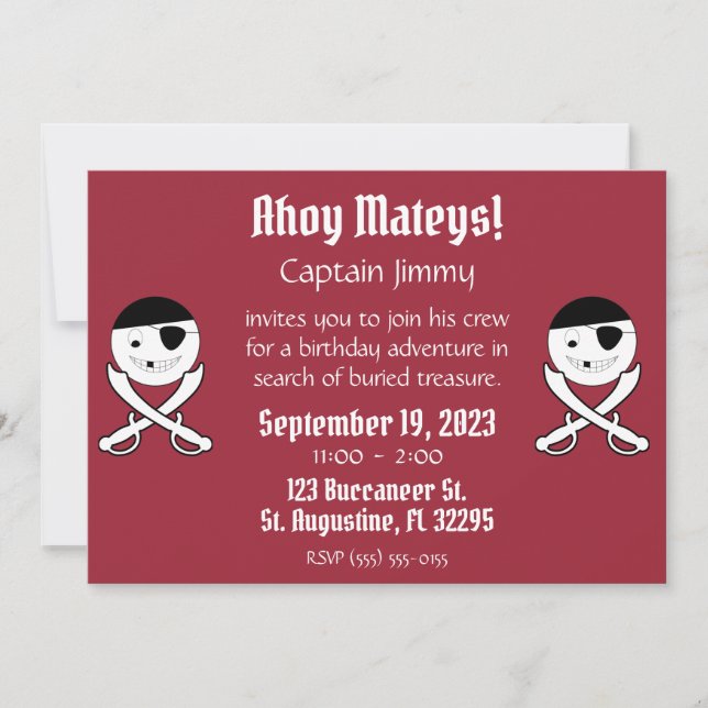 Smile Face Jolly Roger Pirate Party Invitation (Front)