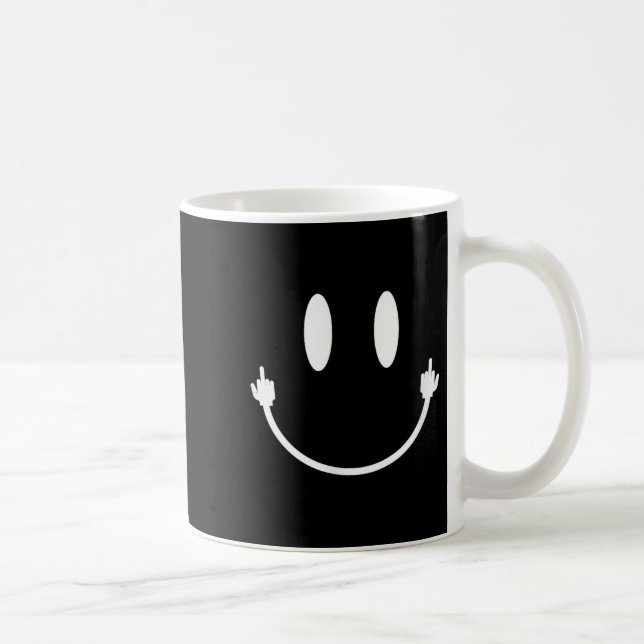 Smile Face Middle Finger Hand Funny Sarcasm Meme S Coffee Mug (Right)