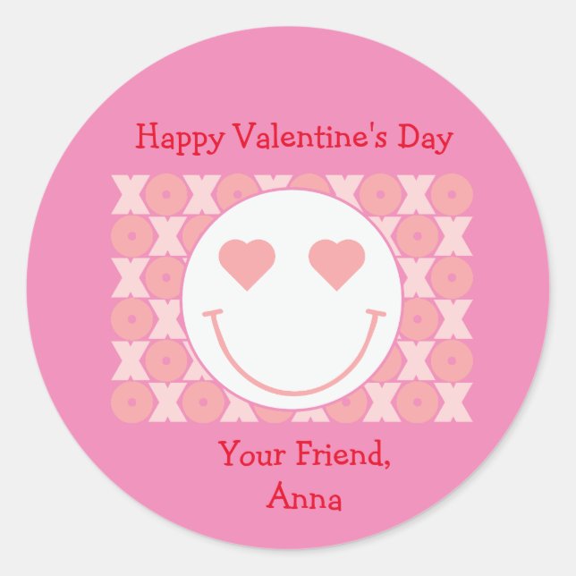 Smile Face Personalized Valentine Party Sticker (Front)