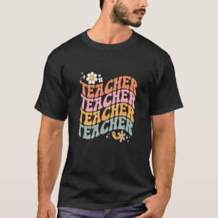 Smile Face Teacher Daisy Colourful Retro Groovy Te T-Shirt