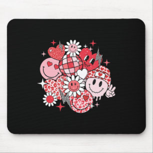 Smile Face Valentines Day Vibes Leopard Flower Gro Mouse Pad