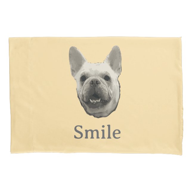 Smile French Bulldog Beige Pillowcase (Front)