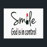 smile god is in control holiday postcard<br><div class="desc">cool, comic, cute, religious, Christians, funny, elegant, love, couple, science, pray, bible</div>