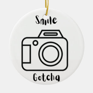 Smile Gotcha with a Camera on an  Ceramic Tree Decoration
