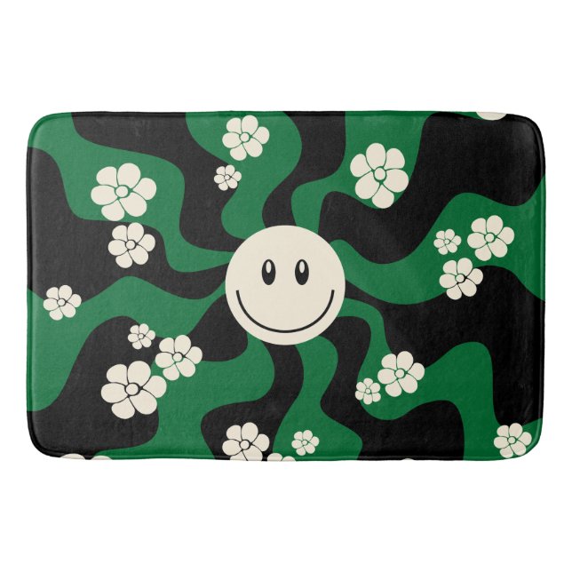 Smile - Green, Cream and Black Bath Mat (Front)